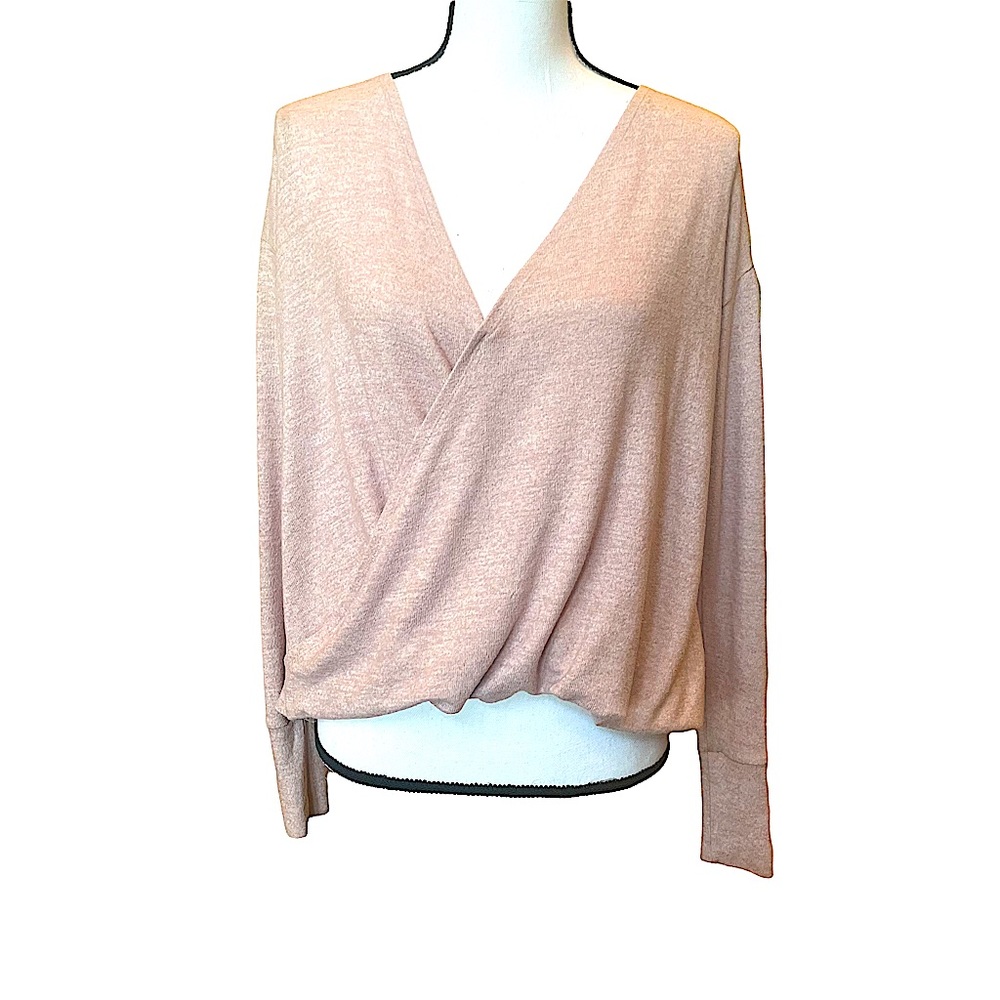 Inspired Hearts Faux Wrap Light Weight Long Sleeve Sweater Soft Pink Size XS